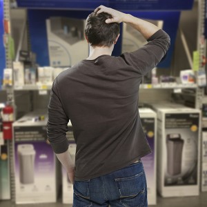 man in store diy holiday confused
